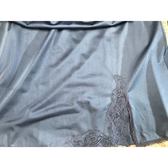 Vintage 70s Skirt Slip Size Small 1970s Navy Blue Midi Nylon Lace Retro Pinup - Picture 4 of 5
